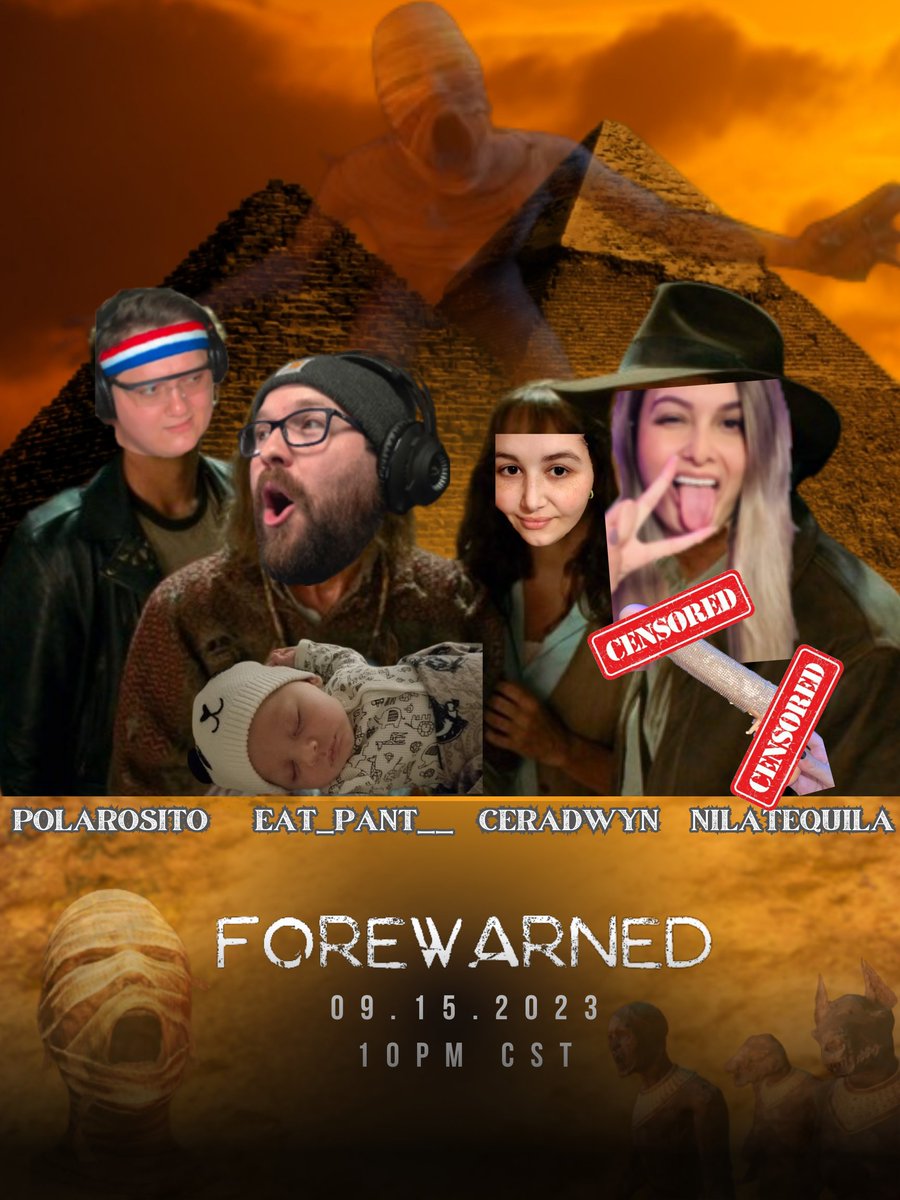 2NITE IS THE NITE MUFUKAS! WE ENTER THE EGYPTIAN CRYPTS TO UNEARTH UNSPEAKABLE HORRORS! WILL WE SURVIVE? WILL WE UNITE &amp; MAKE A TEAM GREATER THAN THE SUM OF ITS PARTS? WILL I OR TIFF SHIT OUR ACTUAL PANTS? TUNE IN 2NITE AT 10PM CST 2 FIND OUT THE ANSWERS 2 THESE QUESTIONS &amp; MORE!