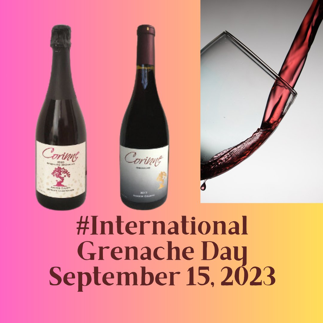 Celebrate International #Grenache Day - Friday Sept 15th.
In honor of this noble grape we will offer a 20% discount on 2017 Corinne Grenache and 2020 Corinne Sparkling Grenache.

#winetreefarm #corinnewines #internationalgrenacheday