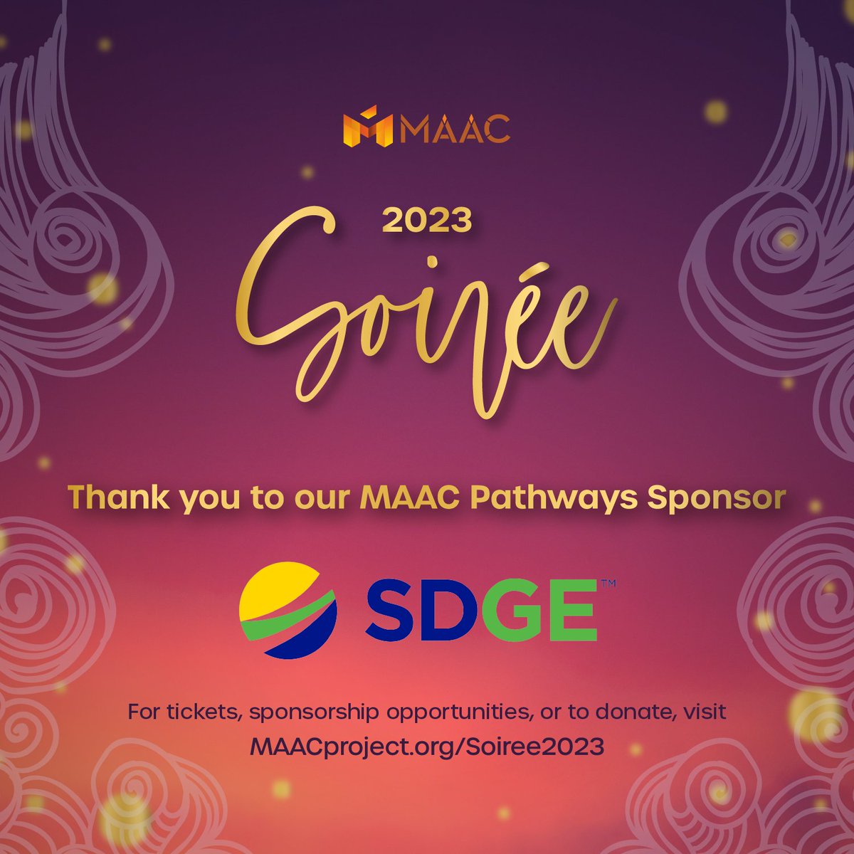 MAAC_1965's tweet photo. We're truly thankful for our #MAACSoiree2023 Pathways Sponsors, @SDGE, for supporting our mission! 👏 Their partnership creates lasting impact in our community. Together, let's build vibrant communities that thrive! Join us at the MAAC Soirée: https://t.co/UfncFSJMRS. #MAACThanks https://t.co/mbvDejUCJC
