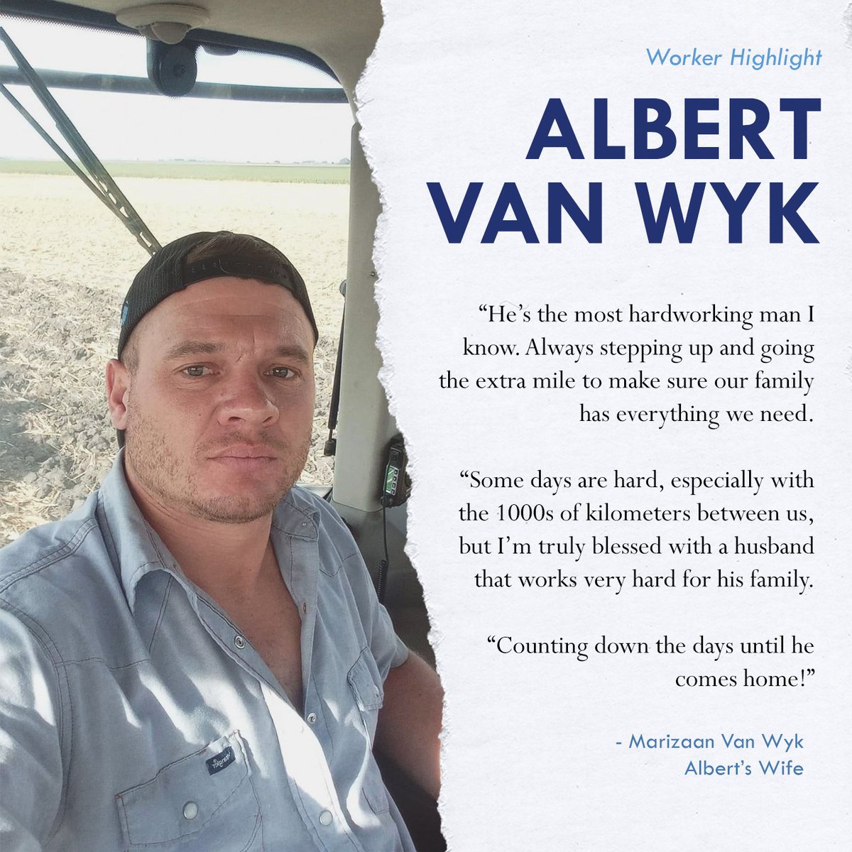usafarmlabor's tweet photo. For our September Worker Highlight, we are recognizing Albert Van Wyk!
We know being away from your family is never easy. Your hard work and dedication is greatly appreciated by us over here at USA Farm Labor, and by your loved ones in South Africa. Thank you for all that you do. https://t.co/IVnJd2xbc4
