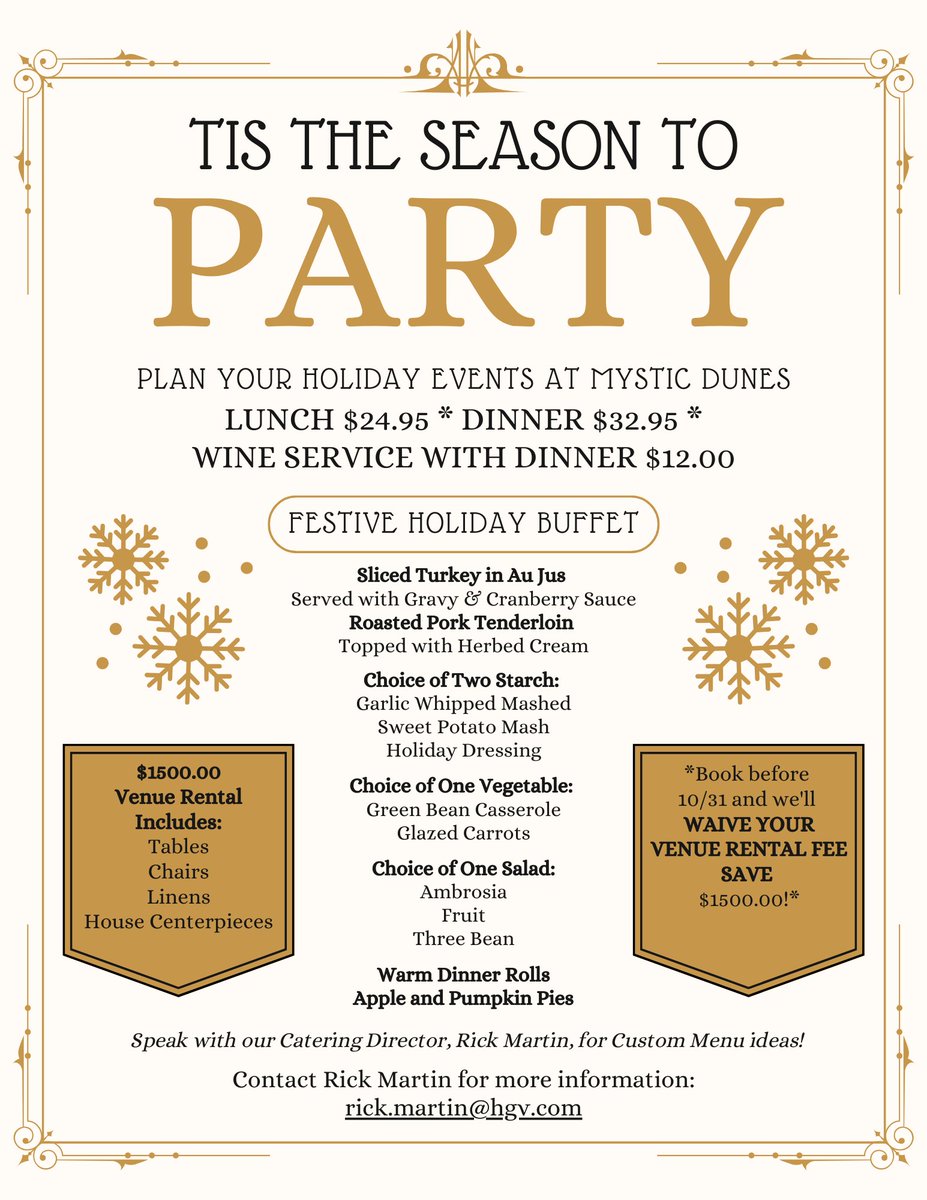 'Tis the season! Book before 10/31 and we will waive your venue rental fee! Contact Rick Martin for more information: rick.martin@hgv.com 🎄🎅