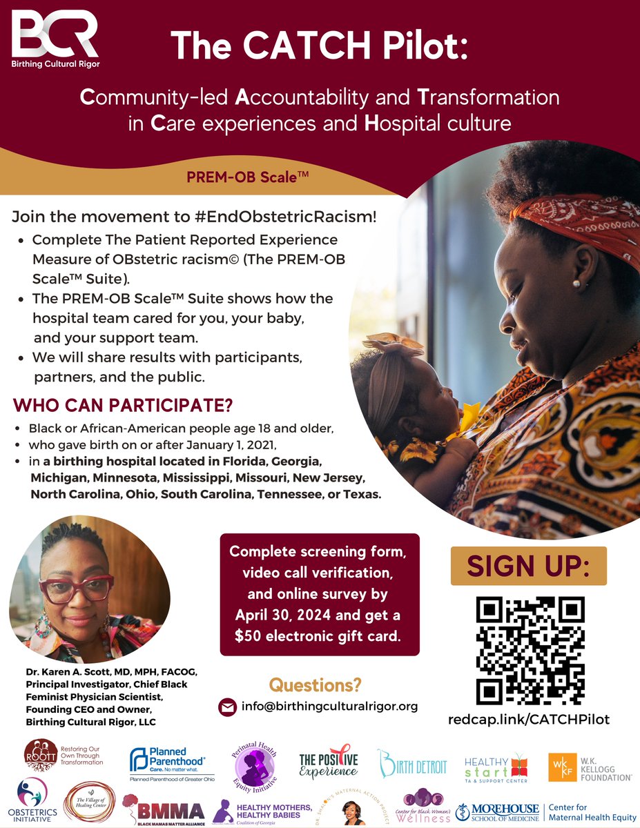 bcr_nashville's tweet photo. Great news! #TheCATCHPilot has expanded to 12 states: FL, GA, MI, MN, MO, MS, NC, SC, NJ, OH, TN &amp; TX! 

Please share the flyers within your networks! If you meet the criteria to participate, start the process here: https://t.co/L9QxMpAj20

Let's #EndObstetricRacism together! https://t.co/oDcmBLRLTG