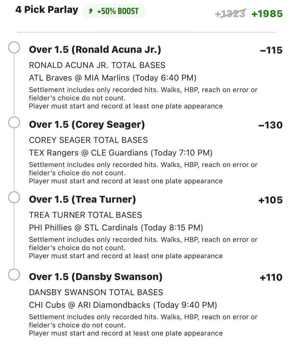ParlayScience's tweet photo. MLB Total Bases Parlay 🍀

All plays -> https://t.co/CUoS9ljdB1 https://t.co/73onkutlio