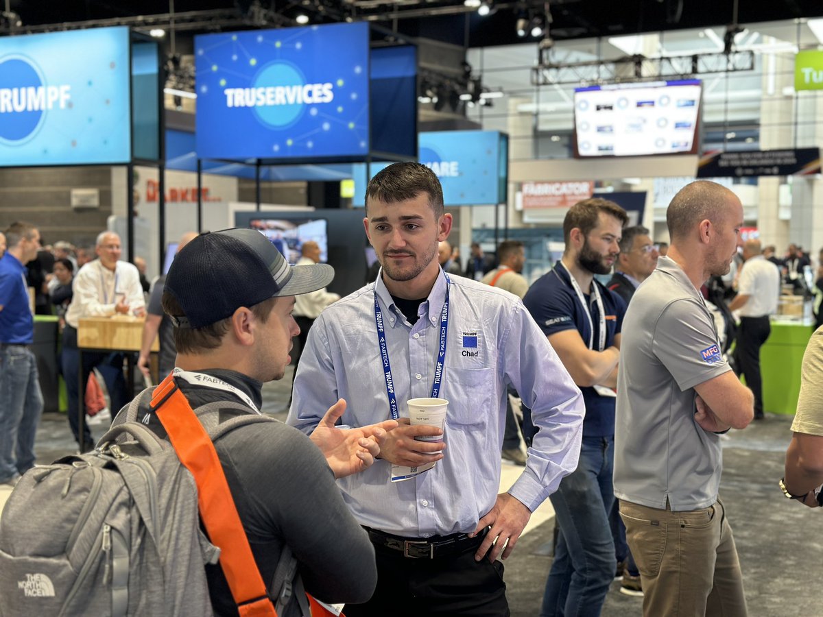 TRUMPFinc's tweet photo. As @FabtechExpo is officially over, let’s look back at some shots of the TRUMPF team in action 📸 We thank you for visiting the TRUMPF booth and are already looking forward to next year! 😉 #fabtech2023 #trumpf https://t.co/8amIaZSF59