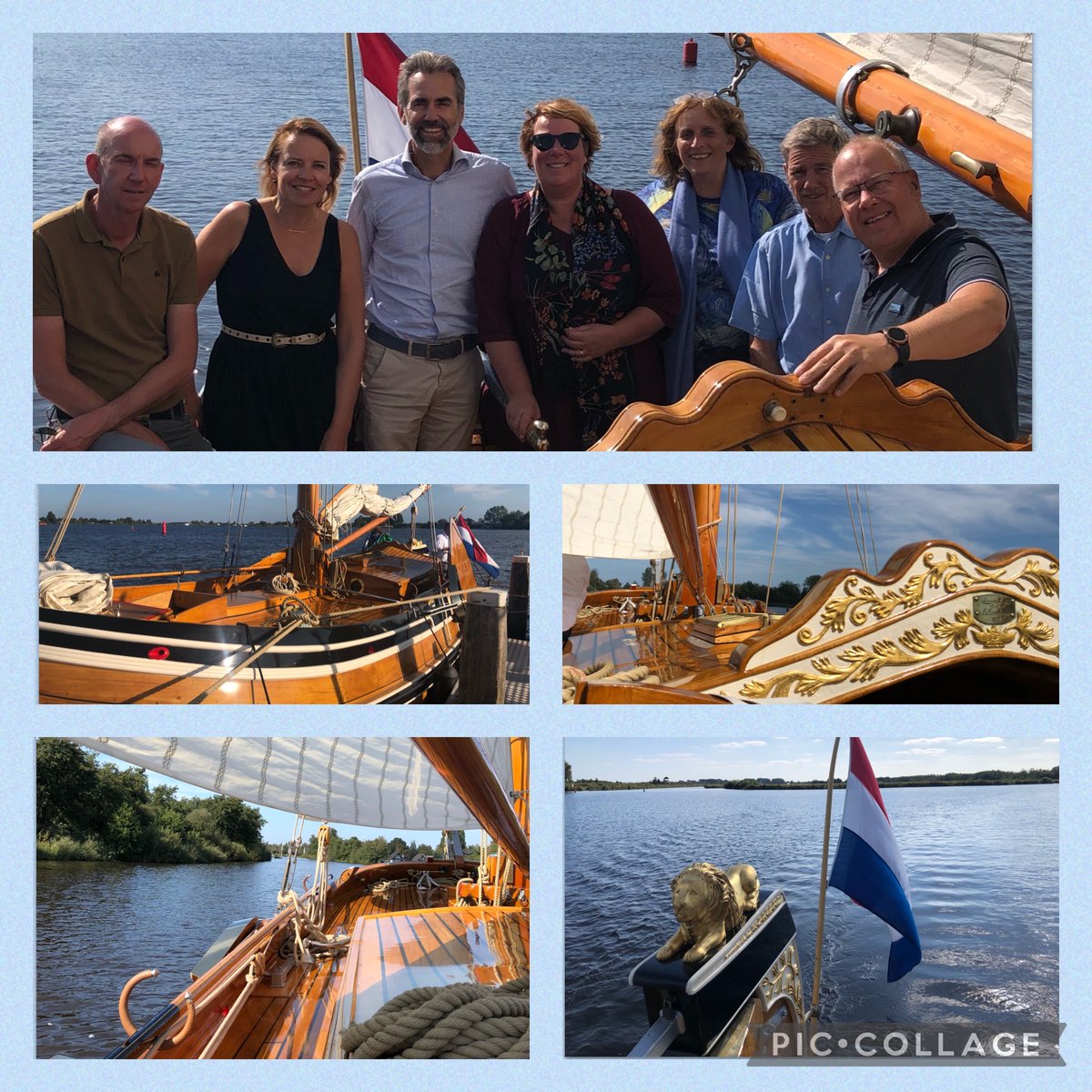 Een plaatje; de Catharina, een boeier uit 1904.  Varen en inspiratie, met Obe Veldman (Sportvisserij Fryslân), Carla Boonstra (@LivingLabFrl), Evert Jan van Nijen (<a href="/CirculairFRL/">Circulair Friesland</a>), collega Jeannet Bijleveld en Algemeen Bestuurders <a href="/wetterskip/">Wetterskip Fryslân</a> Jelle Arjaans en Pieter Klaas de Vries