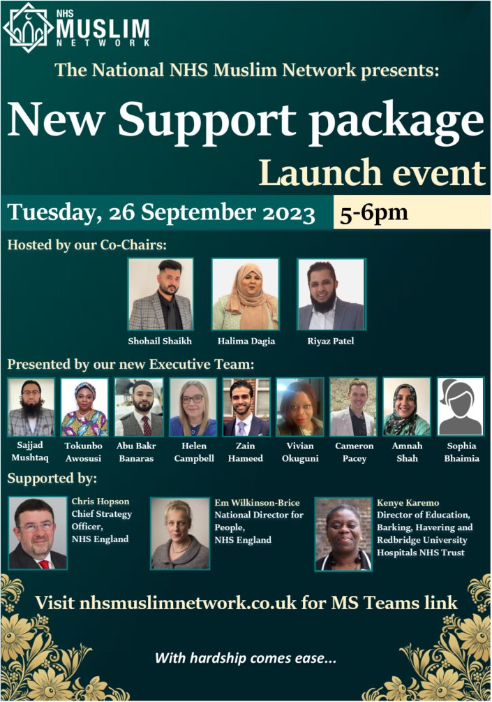 National NHS Muslim Network (@nhsmuslimnet) on Twitter photo 📢NEW SUPPORT PACKAGE - LAUNCH EVENT!
🗓️26 Sep 23
🕔5-6pm
💻MS Teams
Join us to see the offerings we have in store for you!
Become a member for link
tinyurl.com/ydjz3f7c
<a href="/Shohail_Shaikh_/">Shohail Shaikh</a> <a href="/HalimaDagia/">Halima Dagia</a> <a href="/riyaz_patel1/">Riyaz Patel</a> <a href="/Tokssy1/">Tokunbo Awosusi 💙💜</a> <a href="/cameron_pacey/">Cp</a> <a href="/ChrisHopsonNHS/">Chris Hopson</a> <a href="/BriceEm/">Em Wilkinson-Brice 💙</a> <a href="/kkaremo/">Kenye Karemo</a> 📢NEW SUPPORT PACKAGE - LAUNCH EVENT!
🗓️26 Sep 23
🕔5-6pm
💻MS Teams
Join us to see the offerings we have in store for you!
Become a member for link
tinyurl.com/ydjz3f7c
<a href="/Shohail_Shaikh_/">Shohail Shaikh</a> <a href="/HalimaDagia/">Halima Dagia</a> <a href="/riyaz_patel1/">Riyaz Patel</a> <a href="/Tokssy1/">Tokunbo Awosusi 💙💜</a> <a href="/cameron_pacey/">Cp</a> <a href="/ChrisHopsonNHS/">Chris Hopson</a> <a href="/BriceEm/">Em Wilkinson-Brice 💙</a> <a href="/kkaremo/">Kenye Karemo</a>