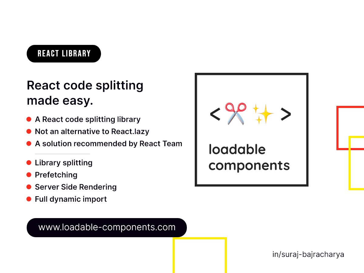 indesignmedia99's tweet photo. React code splitting made easy.
A React code splitting library
Not an alternative to React.lazy
A solution recommended by React Team
#reaction #reactjs #loadable #reactlibrary #ReactLibrary https://t.co/OPZmXSll4O