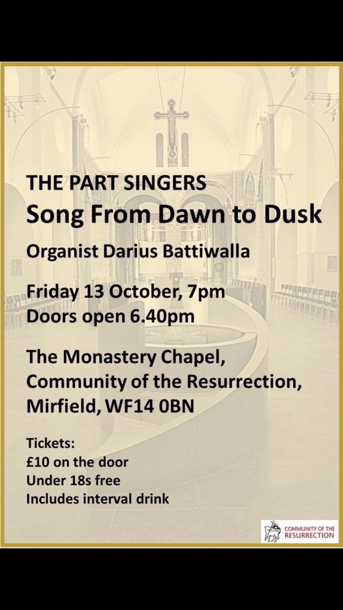 We’re back after summer! Don’t miss what will be a fabulous concert in this incredible hidden setting with @DariusBat #mirfield #huddersfieldmusic #choirmusic #monastery