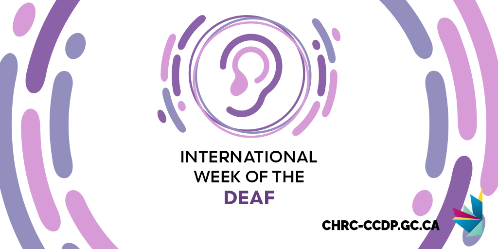 CdnHumanRights's tweet photo. Happy International #WeekOfTheDeaf👂! Let’s celebrate the remarkable &amp; resilient of the deaf and hard of hearing community. Together, let’s break down barriers, and advocate for rights of people with disabilities to build inclusive communities for all. 🤟 https://t.co/mk4ZfnGpBo