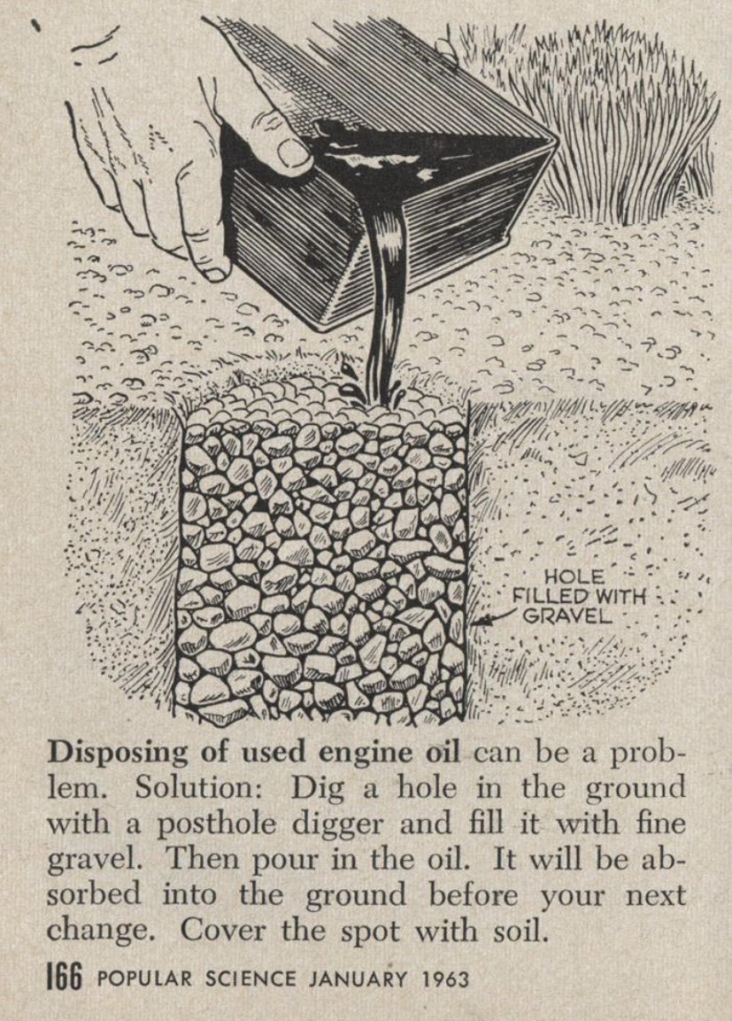 This oil-disposal tip was in Popular Science magazine in 1963