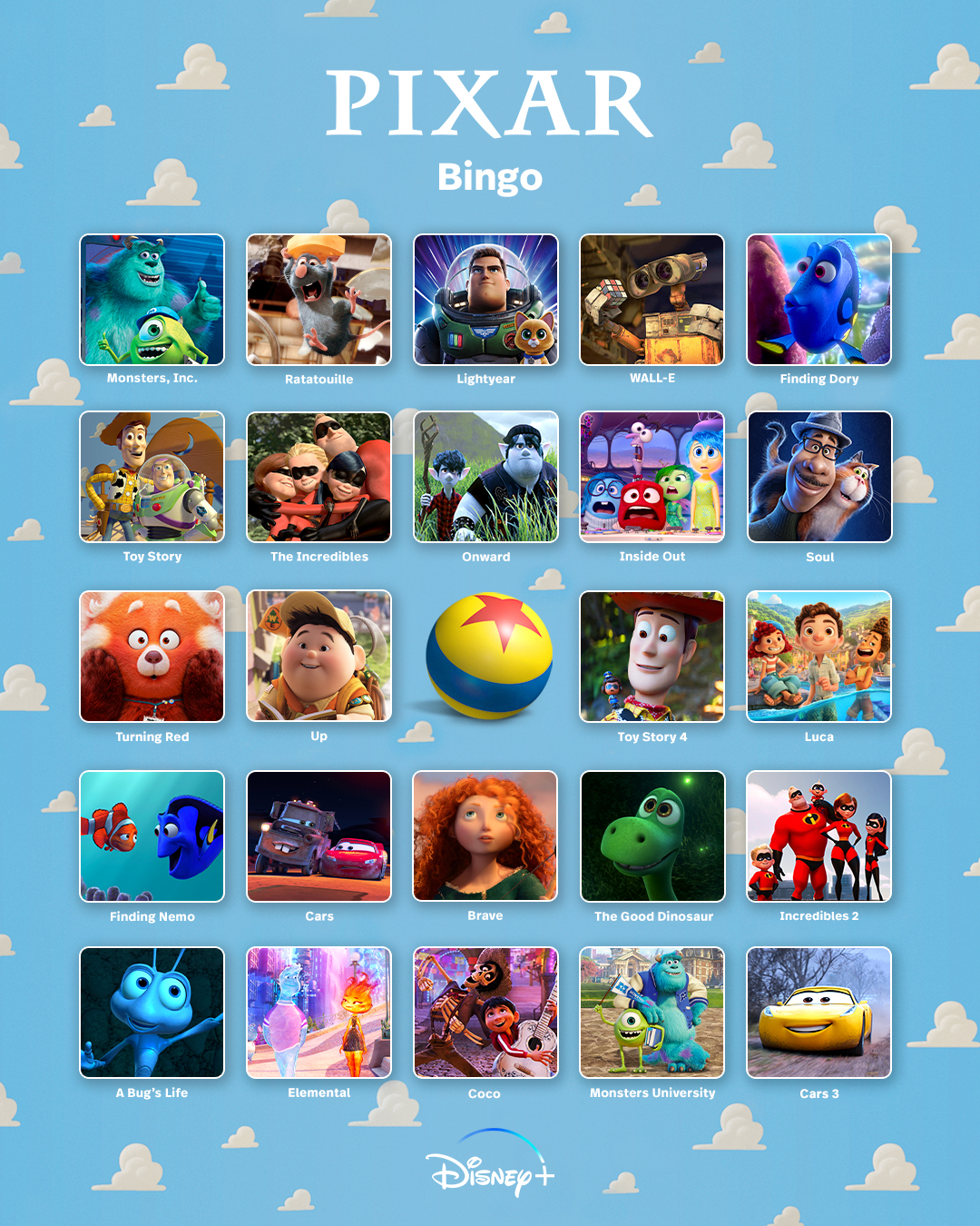 Monsters Inc. Characters Bingo Card