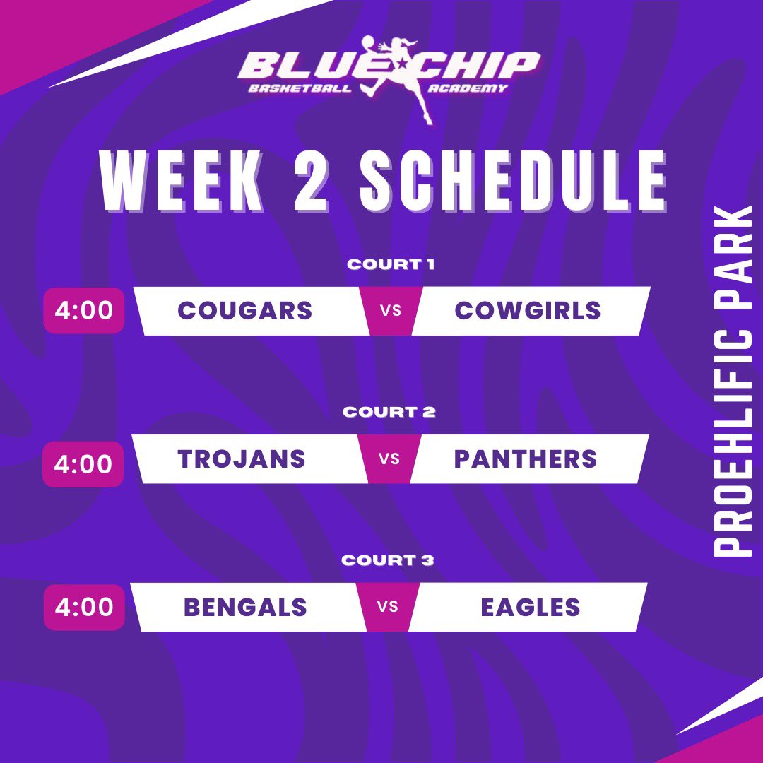 Week 2 Schedule! 

See y’all Sunday.