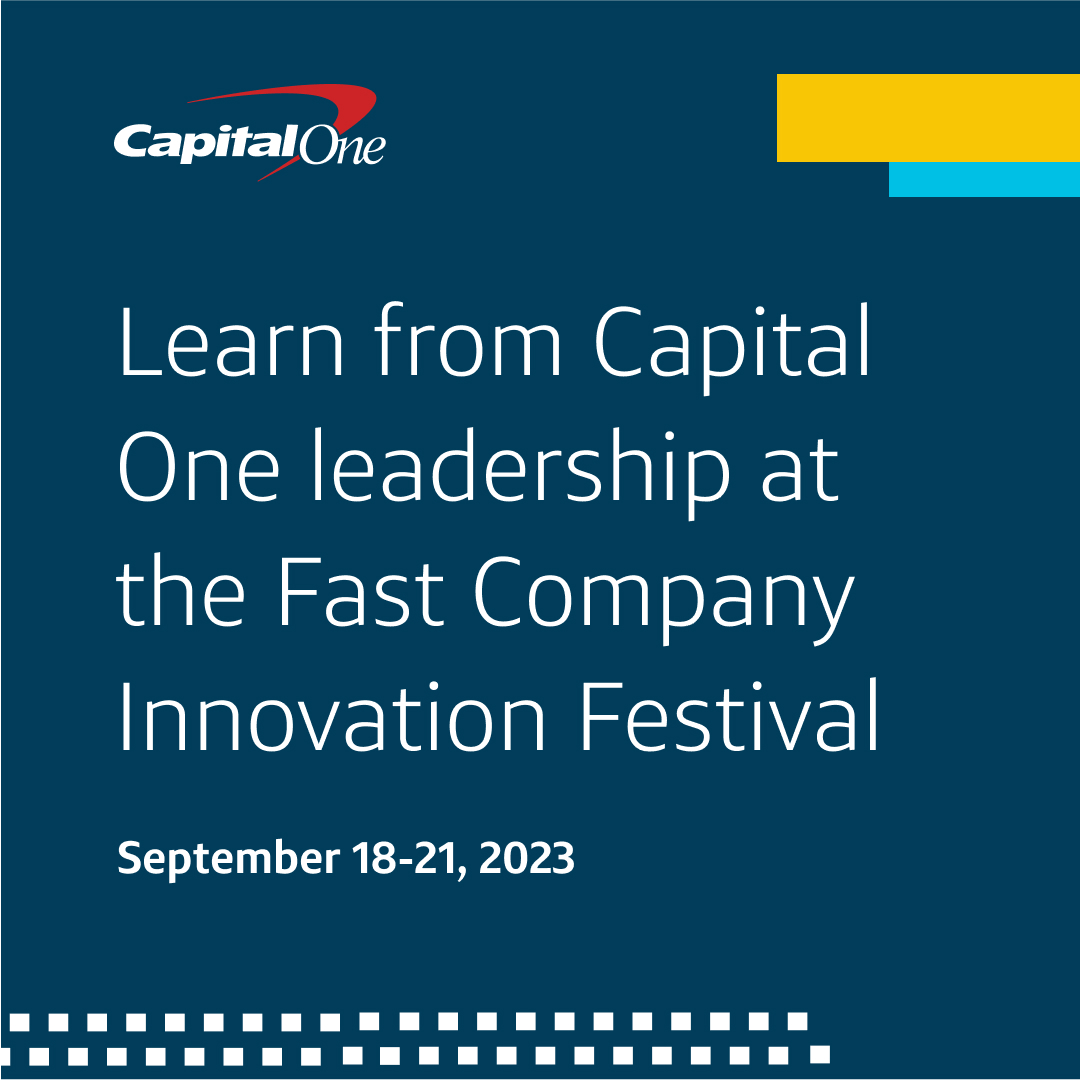 CapitalOneTech's tweet photo. Join our leaders at @FastCompany Innovation Festival this week to learn how tech underpins everything we do at Capital One💡