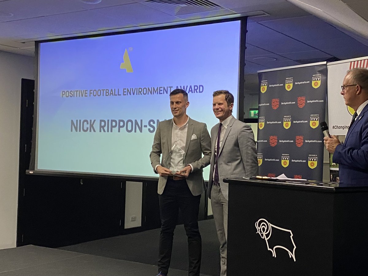 Our first award of the night… Nick Rippon-Smith wins our Positive Football Environment Award, sponsored by Sport Integrity Matters! 👏 #DCFAAwards2023