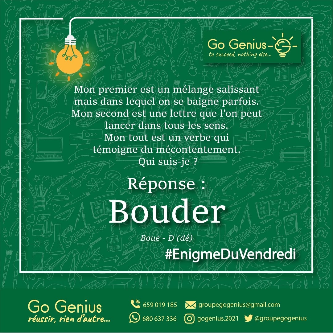 gogenius_2021's tweet photo. La solution à l'énigme du jour était BOUDER.💡 https://t.co/J91meuVo8W