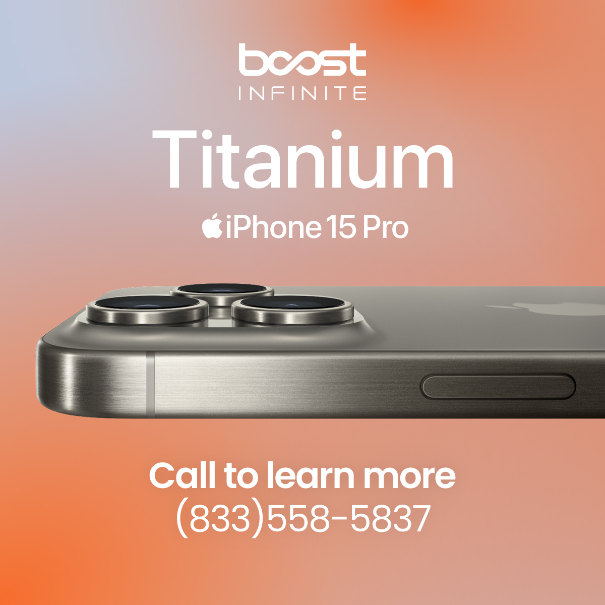 dish's tweet photo. Boost Infinite brought to you by DISH! Discover wireless service DISH customers can count on. Get the iPhone 15 Pro with titanium on us - and the latest iPhone every year with unlimited wireless for $60/mo. Now on America’s Smart Network™.

Call 833-558-5837 today. https://t.co/ql0Sen3S8Y