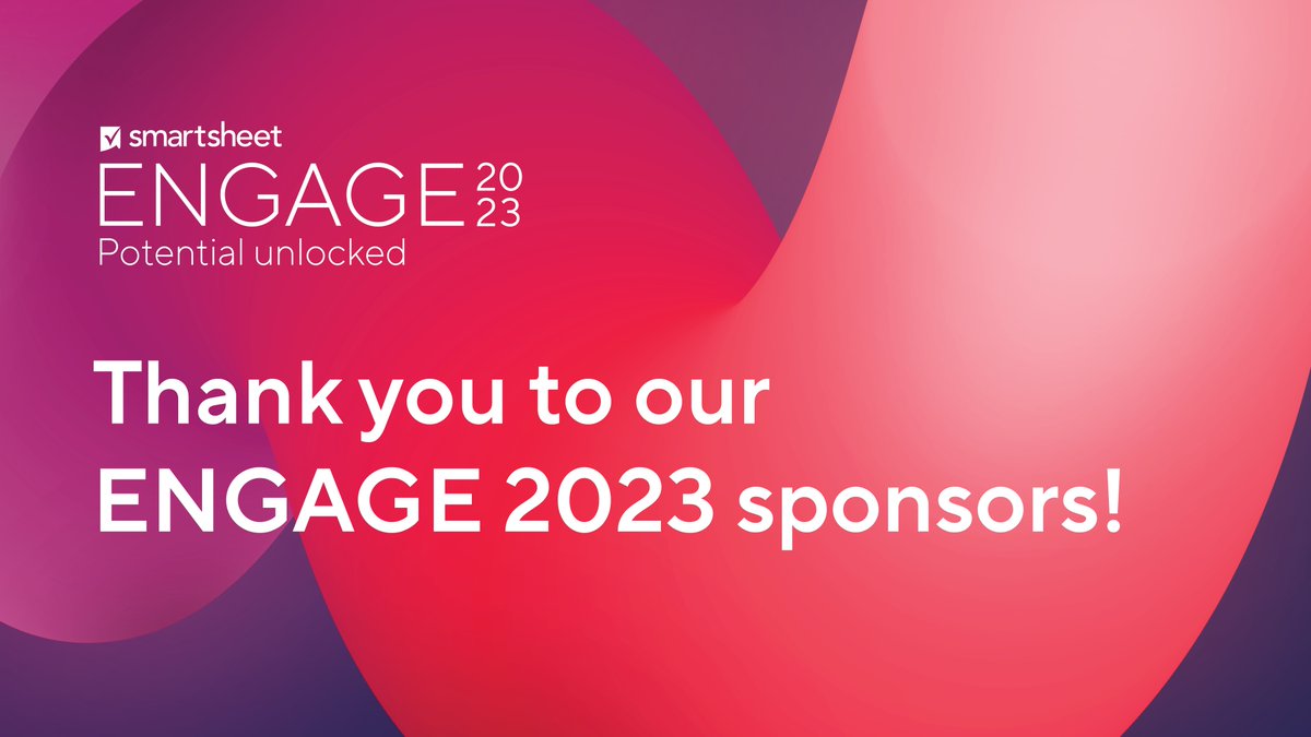 Smartsheet (@smartsheet) on Twitter photo They help take your solutions — and our conference — to new heights. Many thanks to our #SmartsheetENGAGE 2023 sponsors.
Collaborators: 10XViz, Achievan, M2 Strategy, SoftwareX
Explorers: @CheetahTransf, <a href="/regoconsulting/">Rego Consulting</a>
Supporters: <a href="/optimumcsllc/">Optimum</a>, <a href="/SevanSolutions/">Sevan Solutions</a>, UST Expansion They help take your solutions — and our conference — to new heights. Many thanks to our #SmartsheetENGAGE 2023 sponsors.
Collaborators: 10XViz, Achievan, M2 Strategy, SoftwareX
Explorers: @CheetahTransf, <a href="/regoconsulting/">Rego Consulting</a>
Supporters: <a href="/optimumcsllc/">Optimum</a>, <a href="/SevanSolutions/">Sevan Solutions</a>, UST Expansion