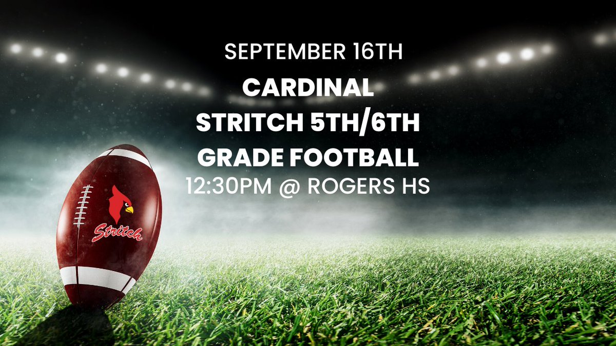 GAME DAY!!! Our 5th/6th grade football team is back in action as they play a league game at Roger High School today at 12:30PM! Travel out and cheer on our Cardinals!!!