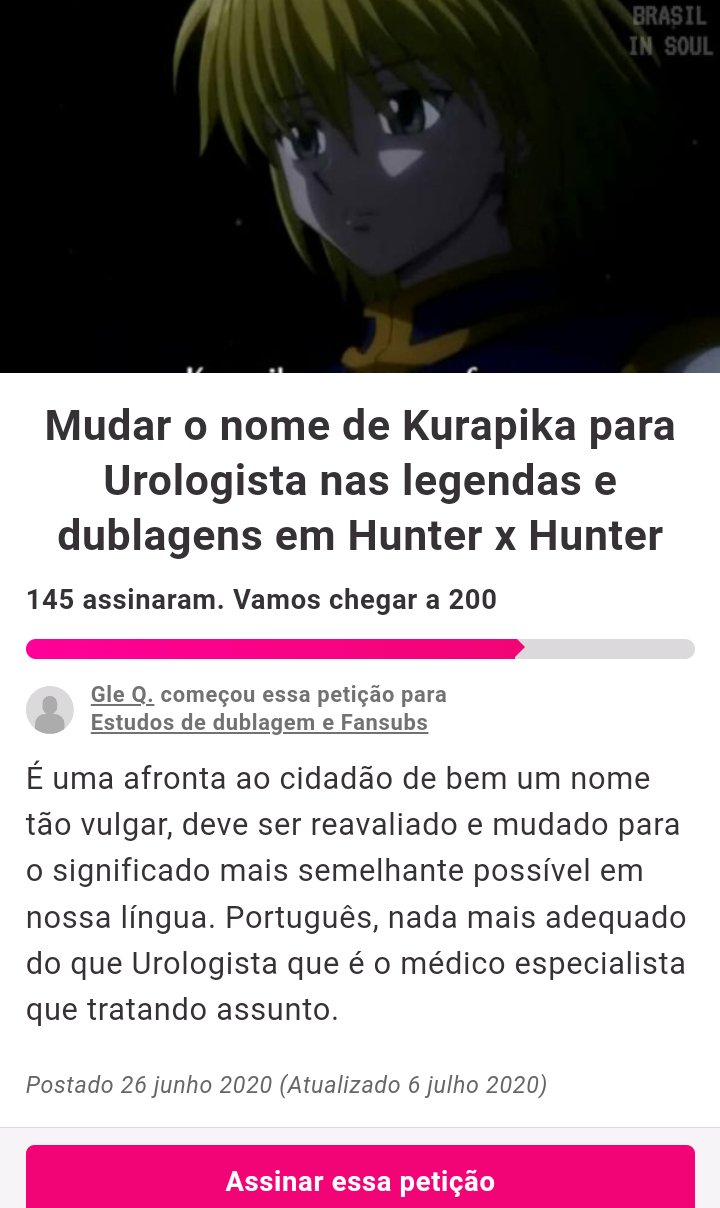 comparando as dublagens de Hunter x Hunter. Comente um outro anime que