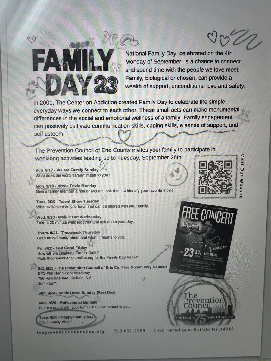 National Family Day celebrations all week, starting on Sunday, September 17th. These a activities are put on by Prevention Council of Erie County.