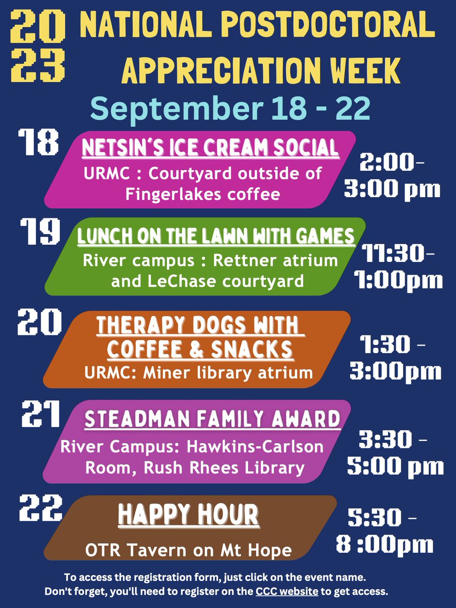 UR_Postdocs's tweet photo. Next week is National Postdoc Appreciation Week!
Check out all the NPAW events we have planned for you and signup for individual events here: https://t.co/SPGnm6uqHk

#npaw2023 #URpostdocs https://t.co/lwrVAOmUWk
