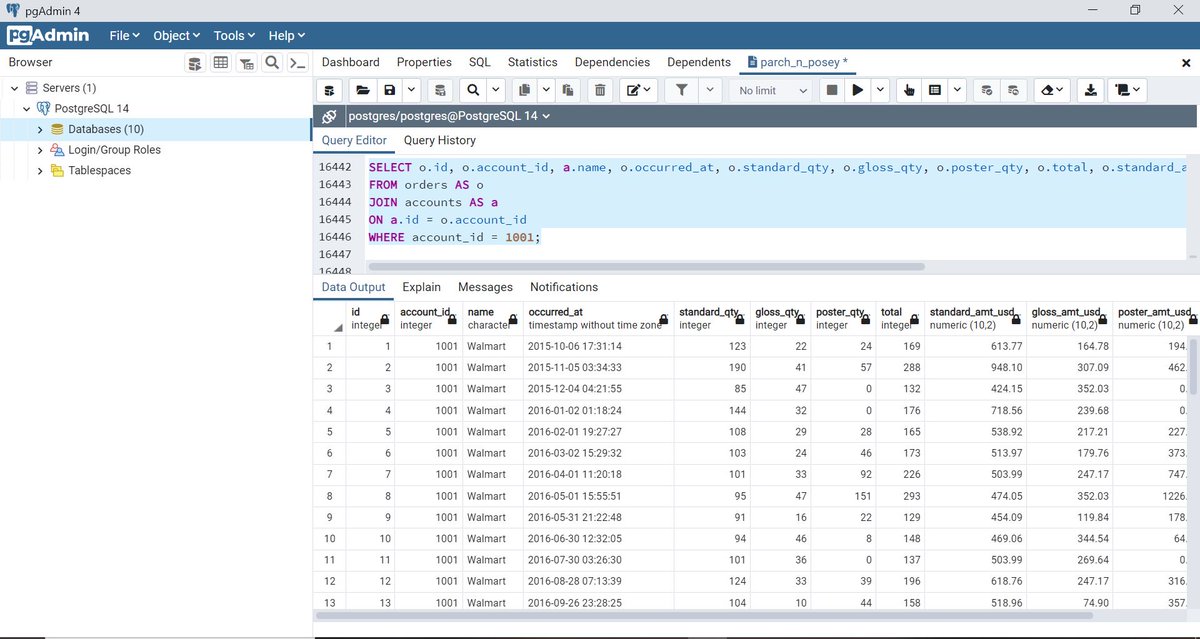 Emjhae_'s tweet image. Day 12
Today we take a look at the order table filtering using the 'WHERE' clause.
Picture 1 makes use of just the order table while frame 2 identifies the customer name through the use of 'JOIN'.
#20dayswithdata #SQLFiltering #DataQuerying #HTTDataChallenge.