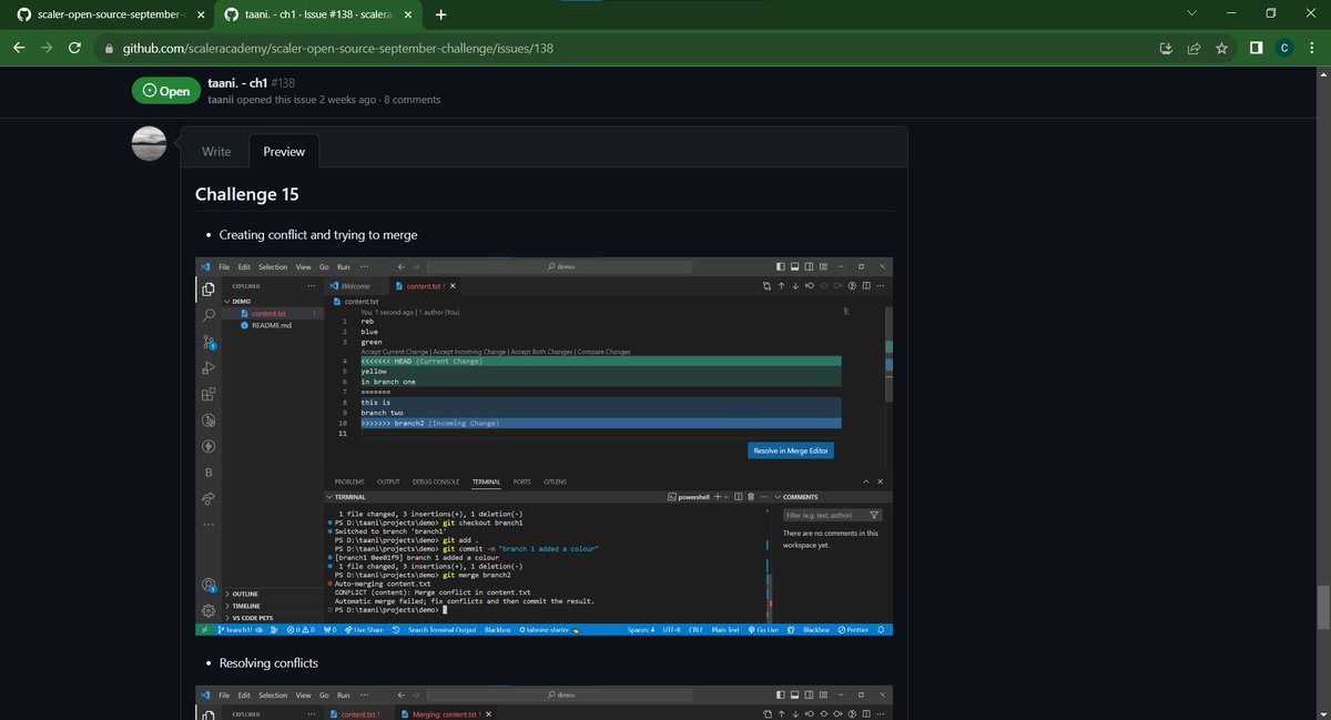 chaitanya8921's tweet photo. Hey All, I have completed #task15 of #OpenSourceSep Challenge with 
@Scaler_Official Discord Community

You can join the community HERE: https://t.co/So2zrik17b 

#Opensourcesep #ScalerDiscord #Scaler #30daysofopensource #OpenSourceSeptemberChallenge #OpenSourceSepChallenge https://t.co/aR1DEtA5rM