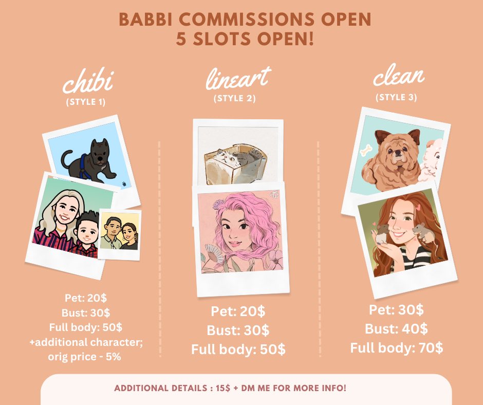 🍒COMMISSIONS OPEN:

Hi guys! 

I am finally opening my commissions again to afford living in this planet 🌎 Now offering more styles!

your rts are very much appreciated! 🫶

5 slots available!
dm me if interested!