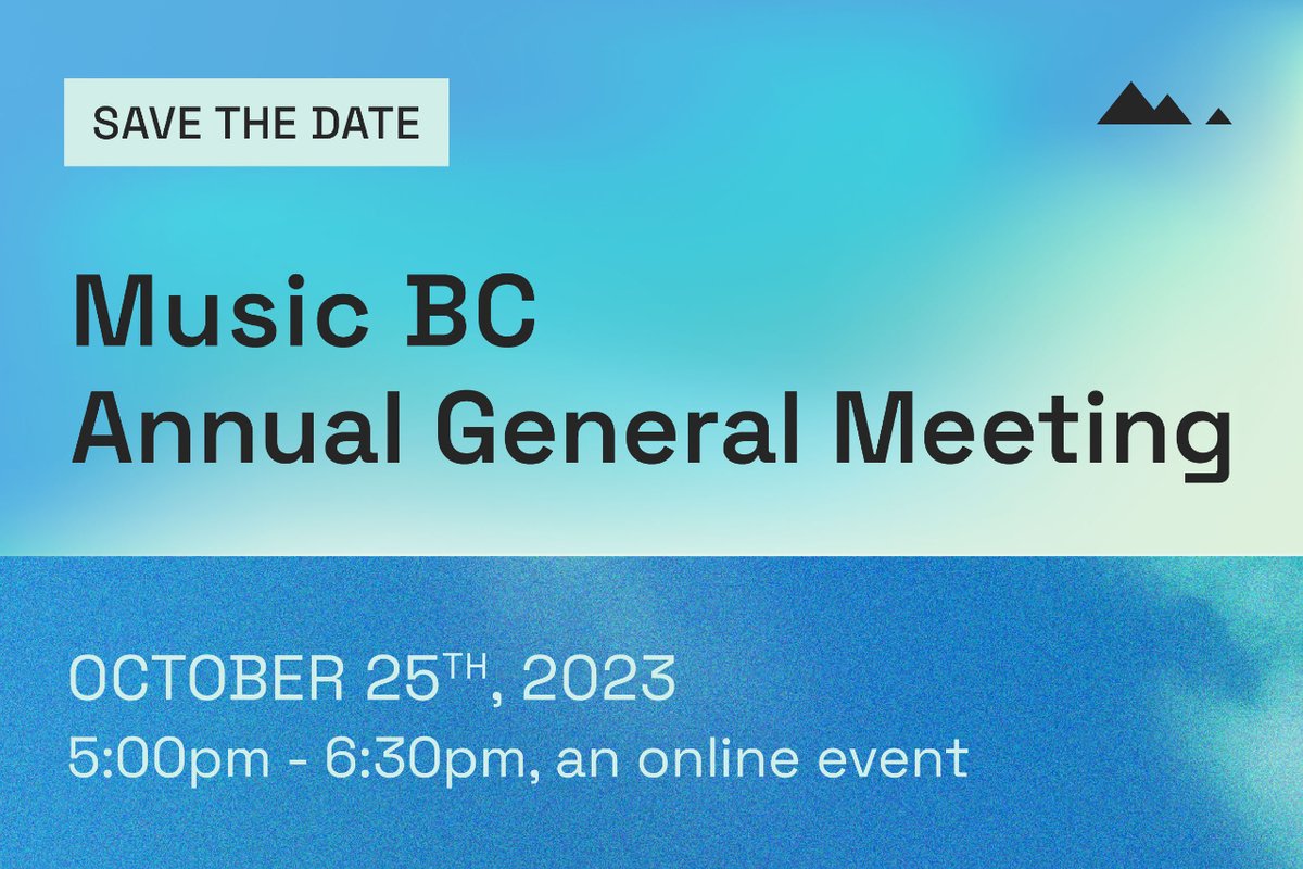 Music BC (@musicbc) on Twitter photo Our Annual General Meeting is coming up on Wednesday, October 25th! The event will be held online.
Members can RSVP to attend ➡️ bit.ly/3PkAiFd
Interested in becoming a member? Email kentya@musicbc.org! 📩 Our Annual General Meeting is coming up on Wednesday, October 25th! The event will be held online.
Members can RSVP to attend ➡️ bit.ly/3PkAiFd
Interested in becoming a member? Email kentya@musicbc.org! 📩