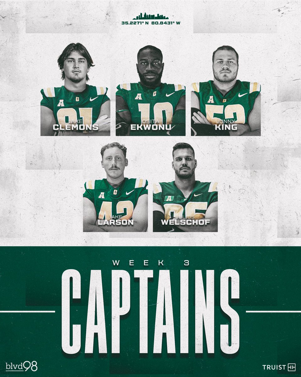 ⛏️Week 2 Captains⛏️

@jake_clemons 
@Osita_Ekwonu59 
@jonathanking_52 
@jakelarson42 
@JuliusWelschof 

🎟️ tinyurl.com/CLTvsGeorgiaSt…