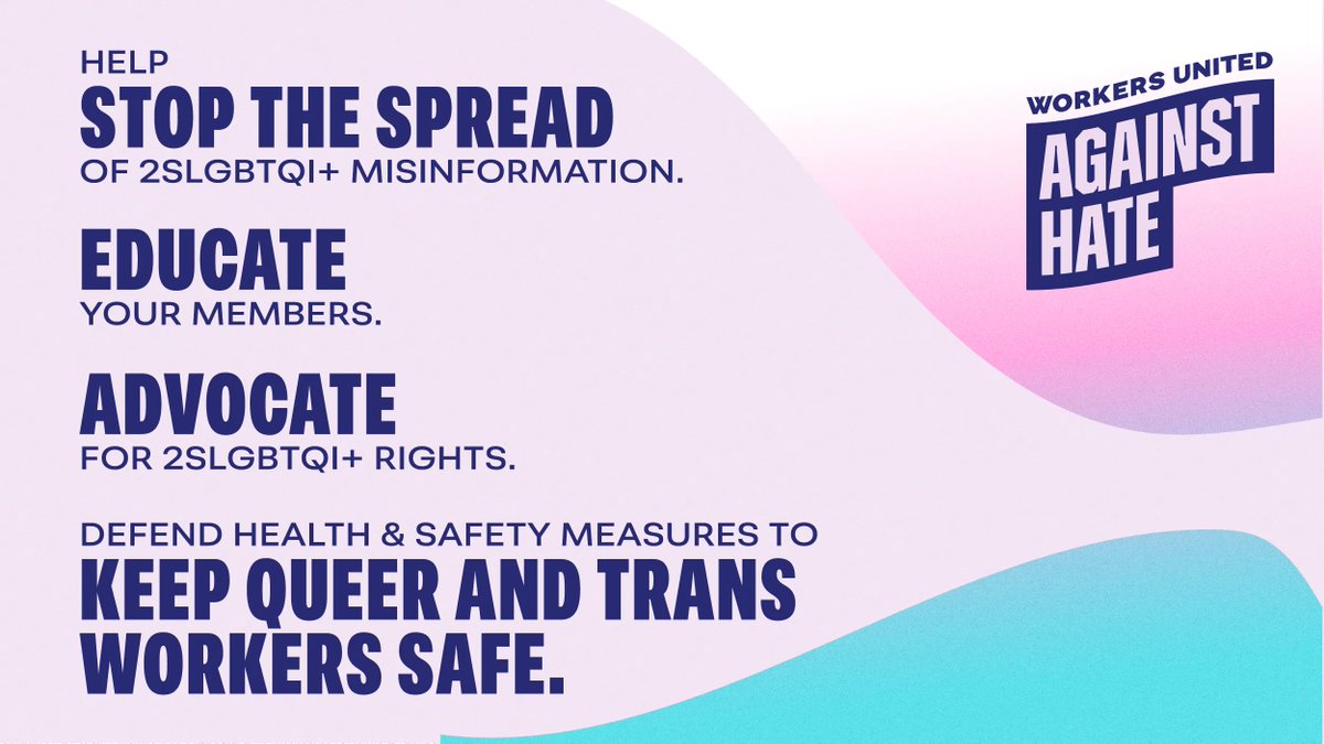Unions can play a big role in countering anti-2SLGBTQI+ hate by:
📝 educating members
🕊️ standing up for human rights
⛑️ defending health &amp; safety measures

Together, we can keep our queer and trans colleagues safe.
#WorkersUnitedAgainstHate #CanLab