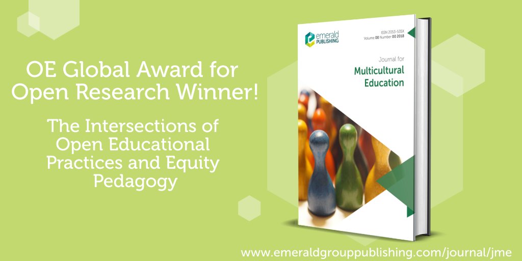🏆 Exciting news! 'The Intersections of Open Educational Practices and Equity Pedagogy', published by JME, has received the OE Global award for Open Research. Congratulations to @JenniferVanAll4 and @thestacylynn on your achievement! Learn more here: bit.ly/48ikvzb