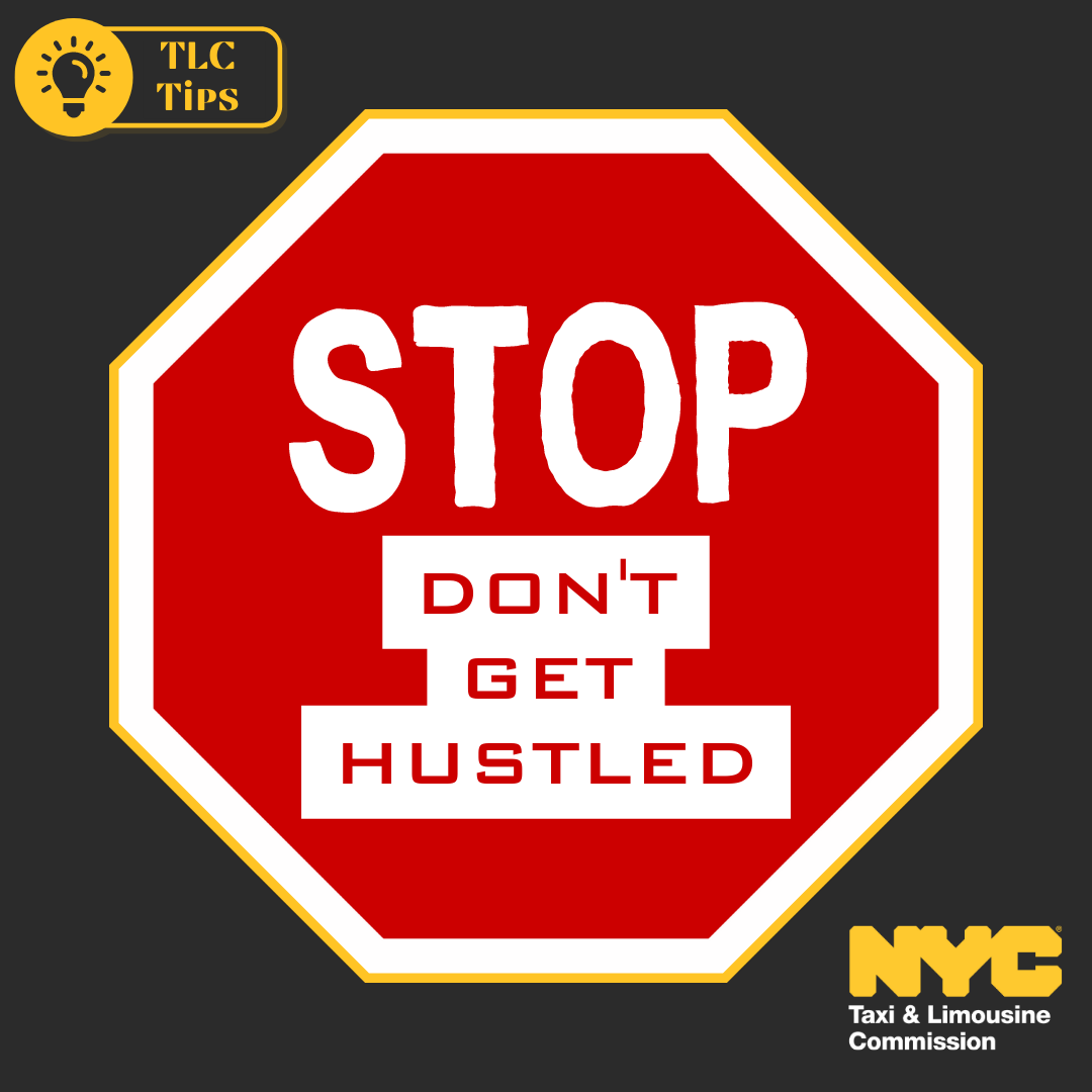 nyctaxi's tweet photo. Have you ever left an event or just arrived at the airport, only to have someone offer you a ride before the taxi line? Same.😒
It's not only annoying, it's also dangerous! These "hustlers" likely don't have a license, for-hire vehicle insurance and could scam you. #TLCTips https://t.co/d8Ifs7R9yS