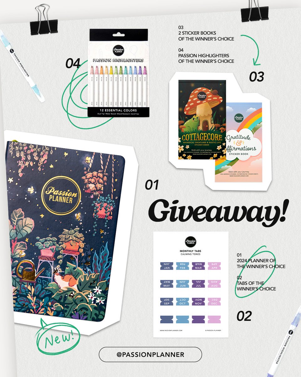 2024 GIVEAWAY! 🪄
FOLLOW + RT TO ENTER!

PRIZES:
📗 2024 Passion Planner
🗃️ Monthly Tabs
🖍️ Passion Highlighters
🌟 2 Sticker Books 

Giveaway closes 9/17. Good luck, #PashFam!