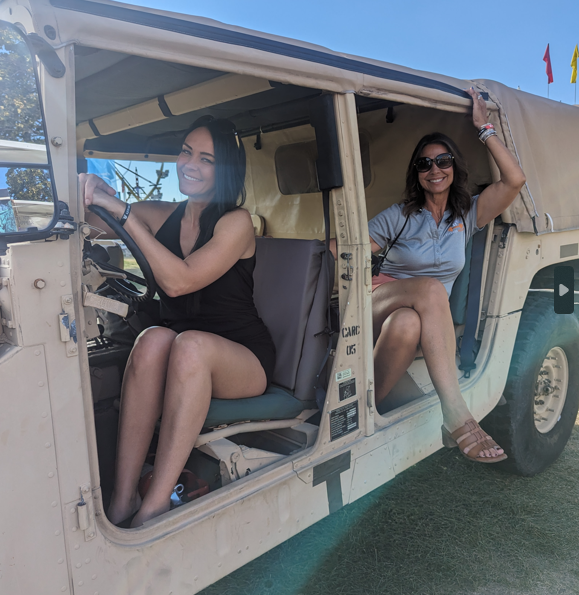 MclellandTj's tweet image. "Two lovely ladies, rocking it in the Army's Humvee at the Utah State Fair! 🚙💃💃 Enjoying some military vibes and fun at the fair! 🎪🇺🇸 #UtahStateFair #FairAdventures #ArmyHumvee"