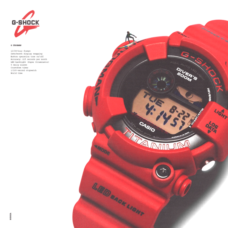 bodega's tweet photo. Elevate your look with G-Shock Master of G Frogman 30TH Anniversary Edition in Red - a bold design to truly stand the test of time. Available online at Bodega. #gshock #bodegaa