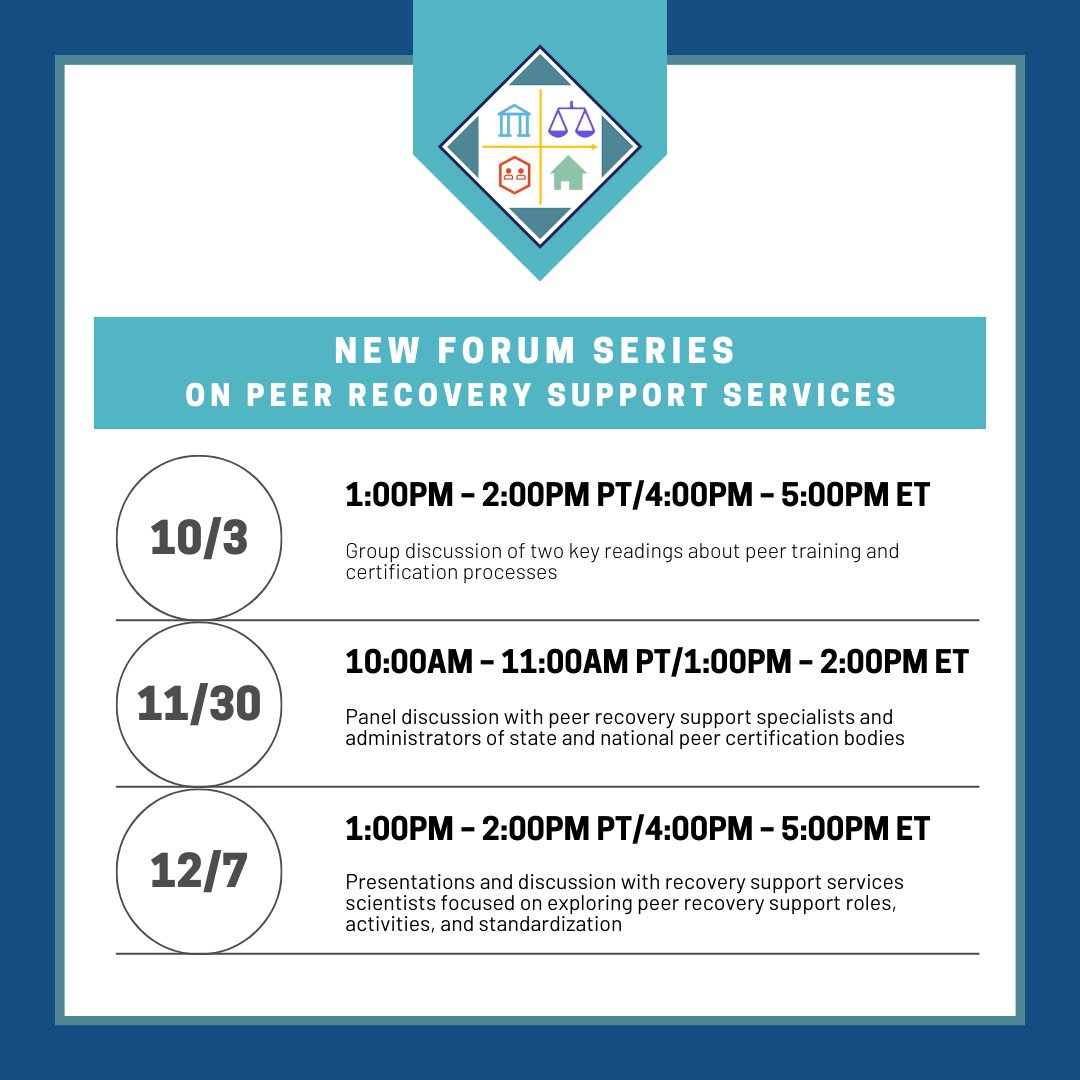 The JEAP Initiative invites you to attend a free virtual 3-part forum series on peer recovery support services. 

To learn more and register to attend, click here: jeapinitiative.org/prss-forums/