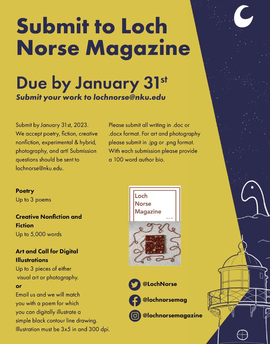 Loch Norse Magazine (@lochnorse) on Twitter photo Loch Norse Submissions are open! Would you like your work published? Submit to lochnorse@nku.edu by January 31st! Loch Norse Submissions are open! Would you like your work published? Submit to lochnorse@nku.edu by January 31st!