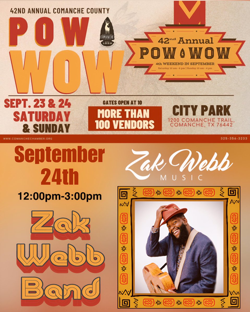 ZakWebbMusic's tweet photo. Zak Webb Band live at Comanche Chamber of Commerce and Agriculture 42nd Annual Pow Pow!
#livemusic #comanchetx #powwow #zakwebbmusic https://t.co/z137biKb0o