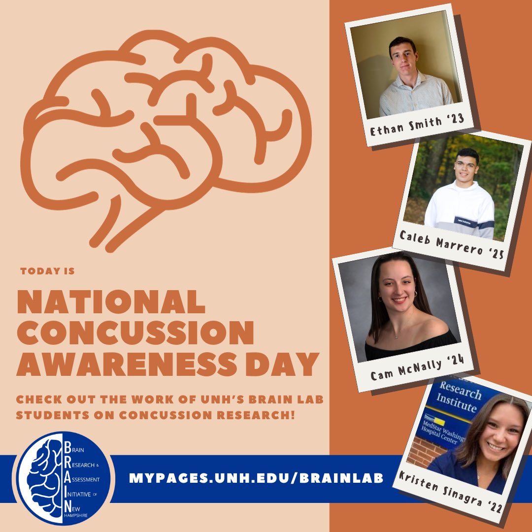 On #ConcussionAwarenessDay the BRAIN Lab would like to acknowledge the great work of our past and current students on sports-related #concussion research! Check them out here: mypages.unh.edu/brainlab/people