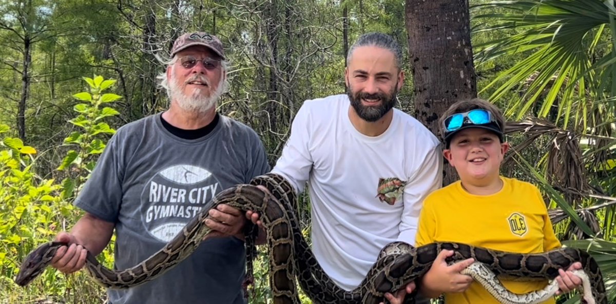MyFWC's tweet photo. SsssSSSssshoutout 🙌 to all of our #FLPythonChallenge winners, starting with our $10K Ultimate Grand Prize winner…Paul Hobbs!!! He removed 20 #invasive Burmese #pythons! Thanks to @InversaLeathers for providing this award! https://t.co/hLuCg06w0o