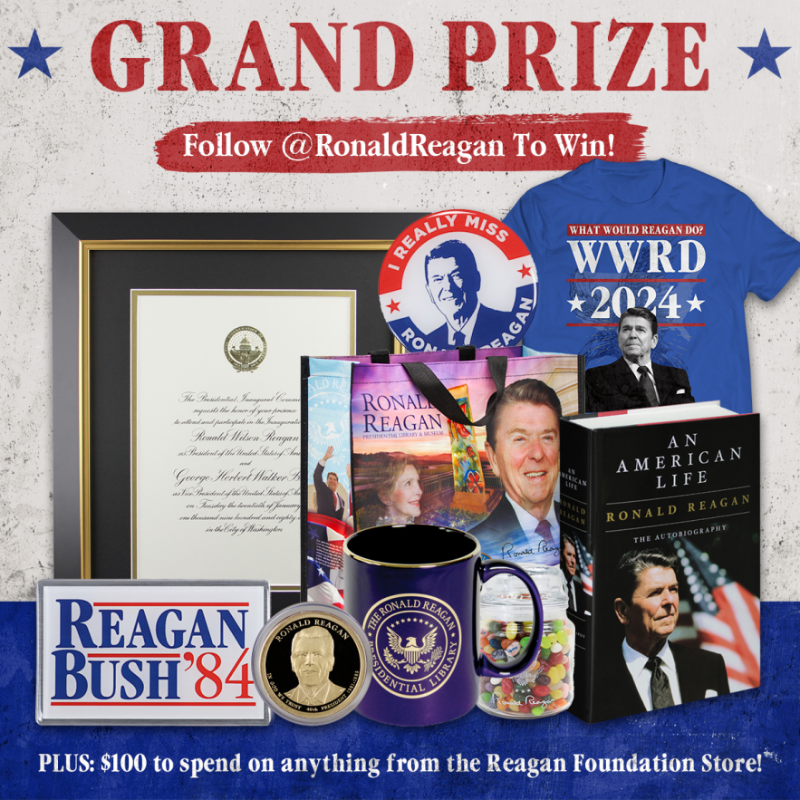 RonaldReagan's tweet photo. 🚨⭐️ GIVEAWAY! ⭐️🚨

We’re giving away a Presidential-Packed GRAND Prize (valued at $500) to one lucky follower! 🏆

To Enter:
✔️Follow us!
✔️Retweet this post!

Contest ends Oct. 17, 2023, at 11:59pm EST.
#WWRD24 https://t.co/cBkC49yTjS