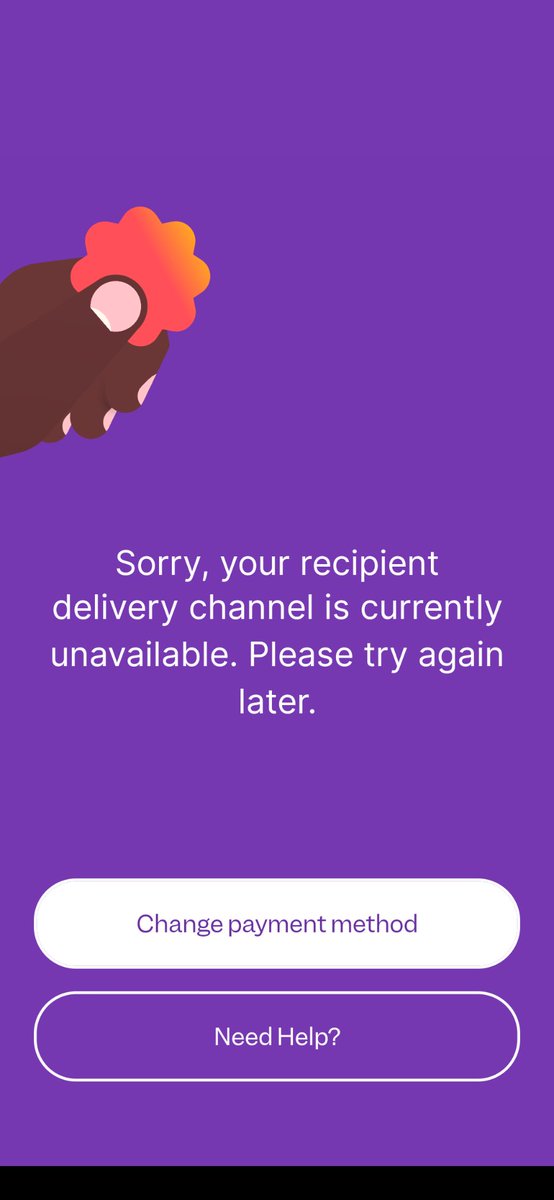 Hi <a href="/FlwSupport/">Flutterwave Support</a> is <a href="/SendAppbyFLW/">SendApp</a> Sending? Here's a message I'm directed to when tying to Send via bank transfer. Pls advise.