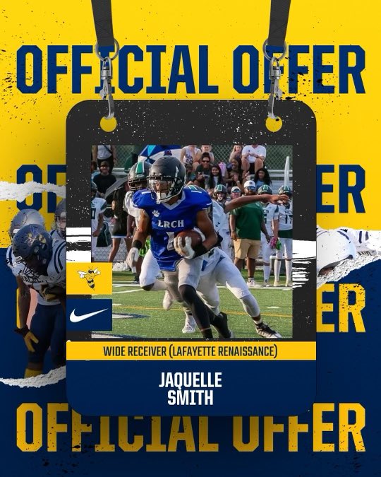 smith_jaquelle's tweet photo. I’m blessed &amp; honored to receive an offer from @GracelandFB Thank you @4thQtMentality 🐝 #OnlyTheTough 💙💛 @adamgorney @SWiltfong247 @ChadSimmons_   @CoachReedLive @FbIberia @DemetricDWarren @Jeff_XOS @TheUCReport @samspiegs #Boot2Iowa https://t.co/UgHpvoR5PD