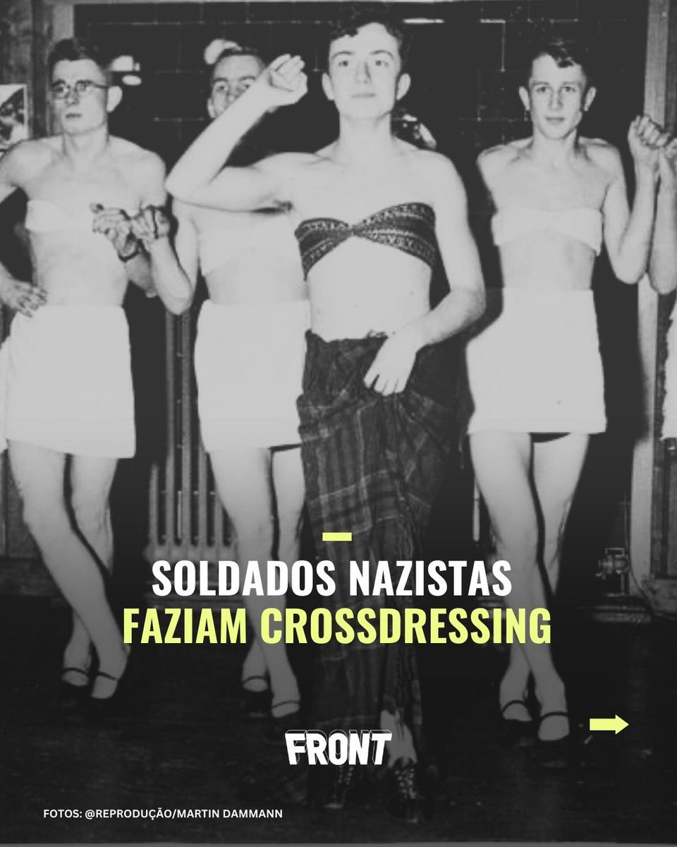 frontrevista's tweet photo. No país que mandava gays e travestis para campos de c0nc3ntraçã0, a prática era super comum. 

As fotografias fazem parte da coleção do artista alemão Martin Dammann que, em 2019, revelou centenas de imagens mostrando soldados nazistas usando roupas consideradas femininas. https://t.co/oRHek0QcYd