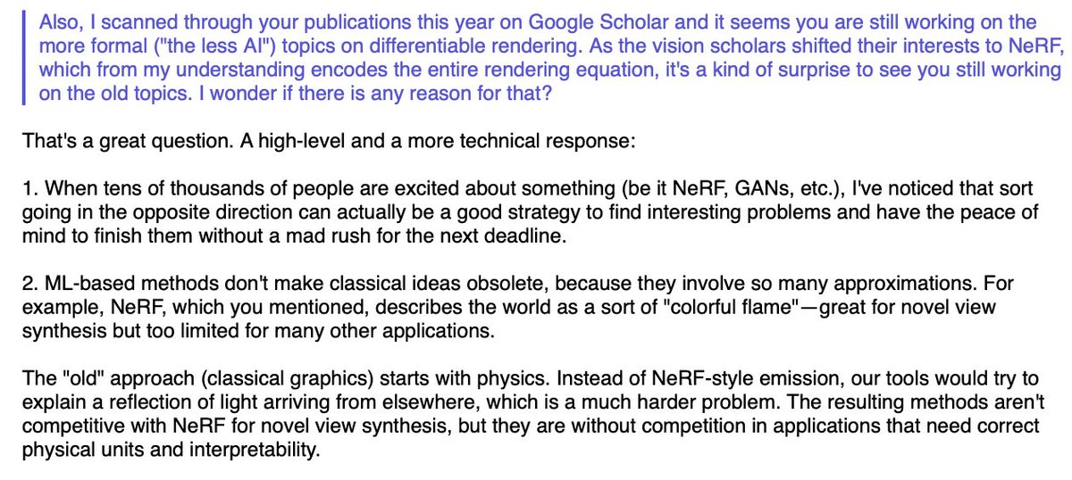 A response to a student who was surprised that I still bother working on "old" (non-AI/ML) topics in graphics.