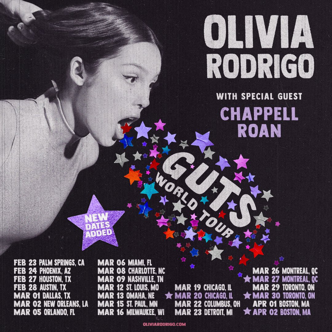 ChappellRoan's tweet photo. oH my GOD y’all!! @oliviarodrigo added more shows for the GUTS tour ◝(ᵔᵕᵔ)◜  truly so excited and so grateful https://t.co/9FlUEK25FC