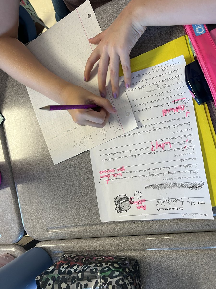 MissRachner's tweet photo. Finishing off our second week with paragraph writing. We are learning to write, edit, and proofread our own texts. We came up with some great strategies! @StJohnPaul2 https://t.co/w0EWilxAPl
