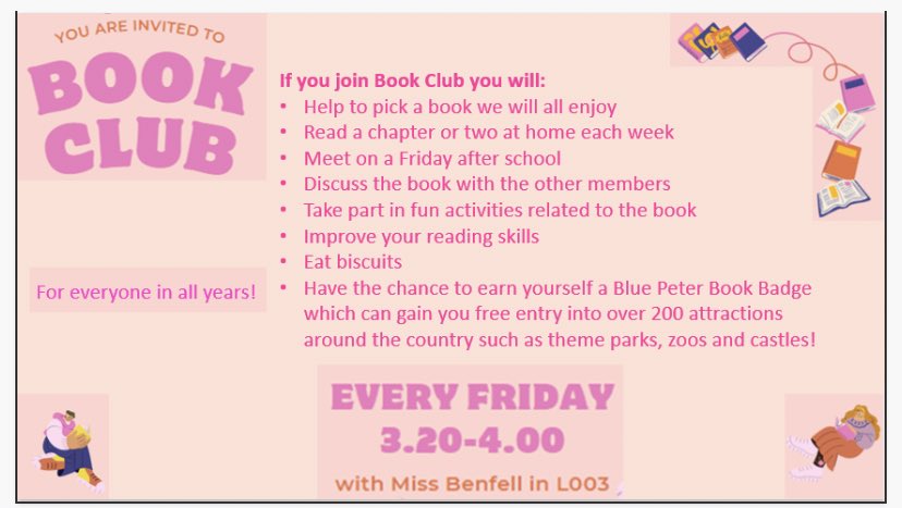 Pupils at GEA! You are invited to Book Club! We’re looking forward to seeing you. @GeorgeEliotAcad #BookClub