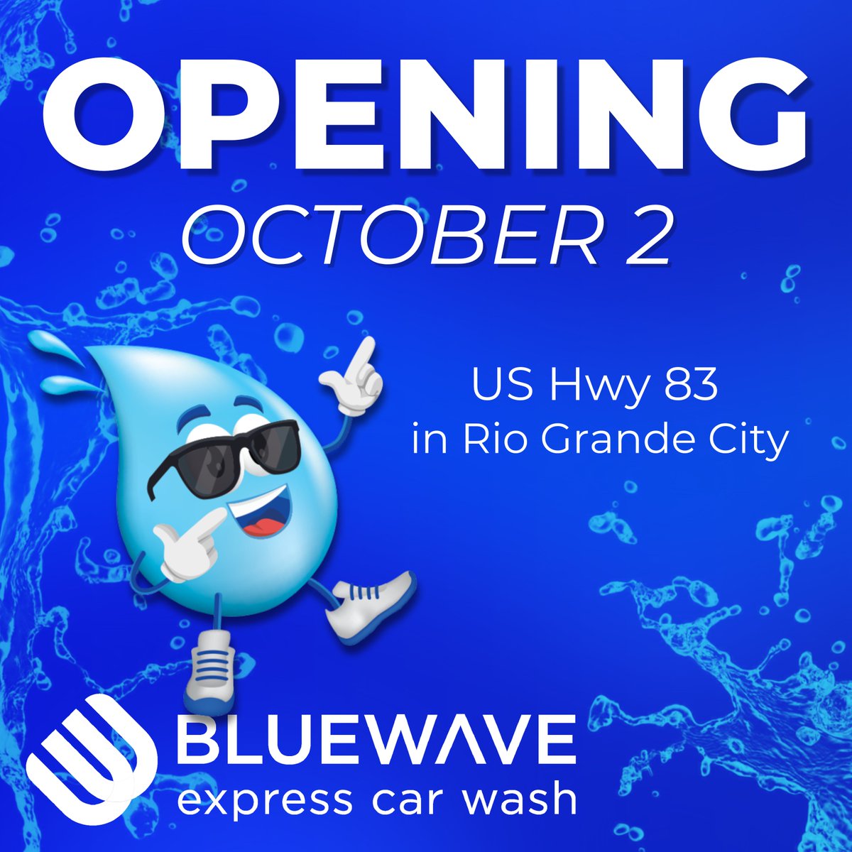 🆕Get read to have your car washed!!! This October 2 our newest #BlueWave location will open in #RioGrandeCity on US Hwy 83 at 7A! 🫧🚙🚕🚗
✅Stay connected, #followus for upcoming updates on this location's #grandopening #discounts and #promotions!

#unlimitedcarwashes